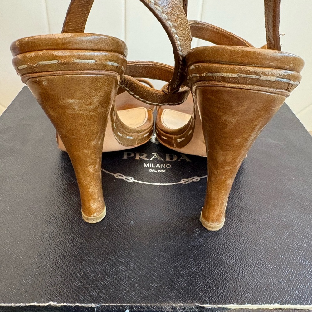 Prada Women's Tan Leather Heels sandals size 8.5 with box - Picture 4 of 10